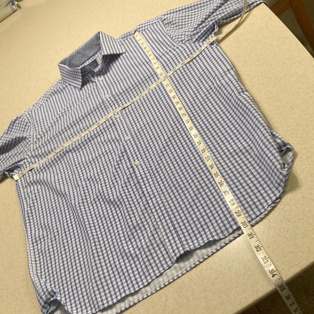 Construct Blue and White Gingham Mens Shirt Size 17/34-35 Slim Fit 4 Way Stretch - Picture 8 of 10